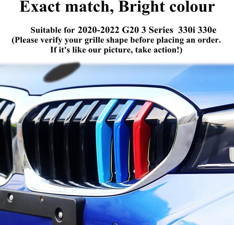 Goodream Tricolored Grille Insert Trims Compatible with BMW G20 3 Series 2019 2020 2021 2022 Sedan 330i 330e Accessories for w/Standard Kidney Grille (8 Beams) - Image 4